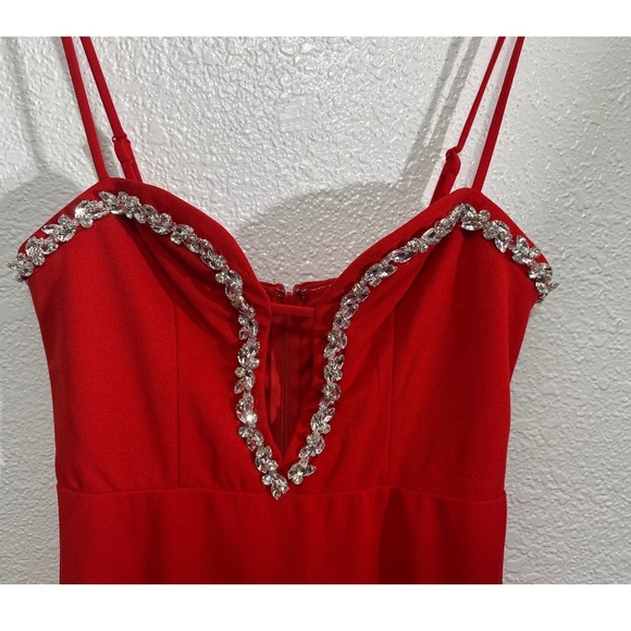 NWT Lulus Embellished V Neck Spaghetti Strap Red Formal Rhinestone Size L - Picture 5 of 12